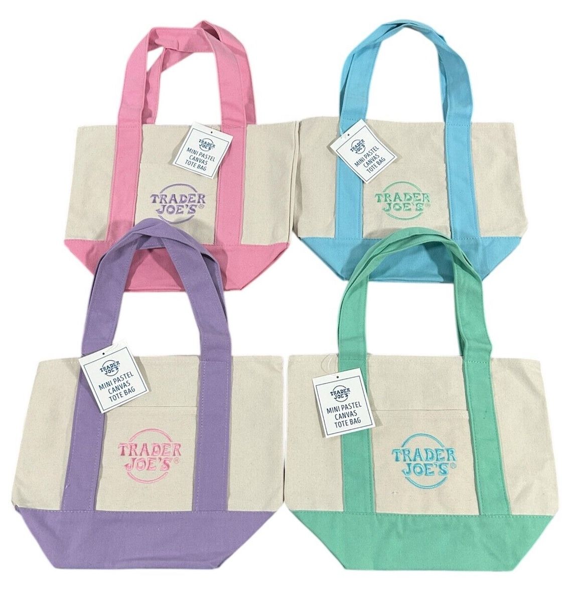 Trader Joe’s Mini Pastel Canvas Tote Bag Set Of 4 Colors Limited (New With Tag