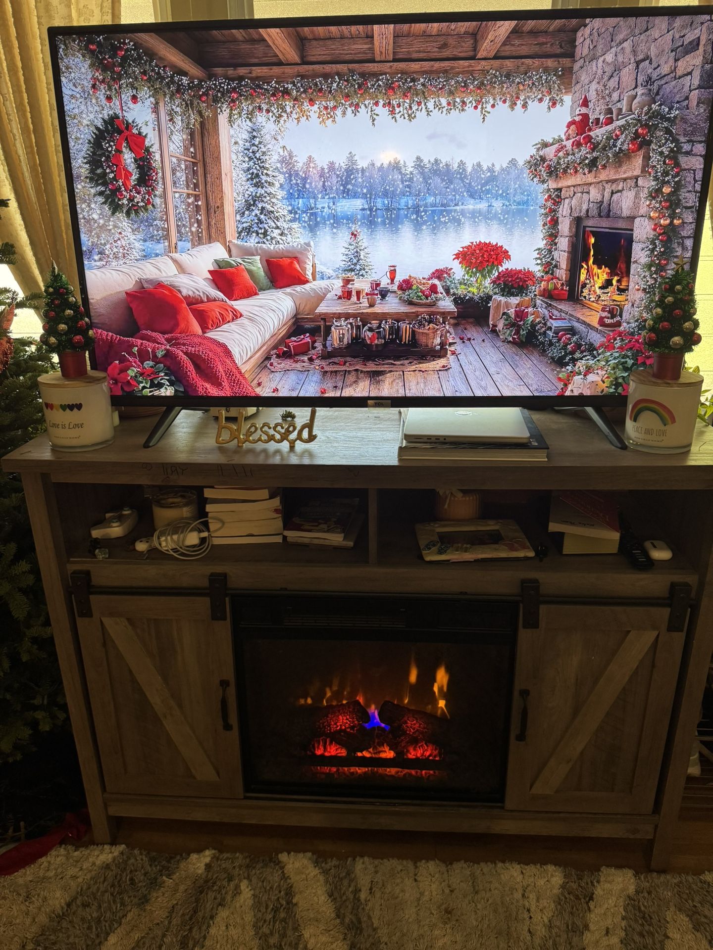 Tv With Tv Stand Fire Place 