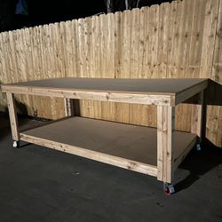 Large Wood Work Table On Casters