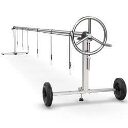 14ft Pool Solar Cover Reel with Ball Bearings, 304 Stainless Steel Pool Solar Blanket Reel for Inground Pools, Stainless Steel Tube Prevents Sagging, 