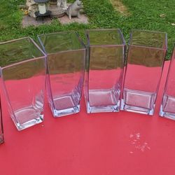 6 Glass Block Style Vases 9" and 10"
