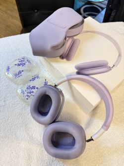 Lavender AirPods Max with box and extra ear tips