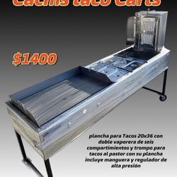 plancha para Tacos 20x36 con doble vaporera de seis compartimientos y trompo para tacos al pastor con su plancha incluye manguera y regulador de alta 
