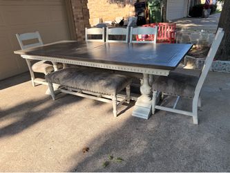 NFM 8 ft dining table 5 chairs and bench - dining set