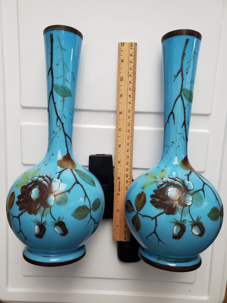 Opaline Vases Hand blown Glass Vintage Antique Unique Rare Blue Mcm  Turquiose