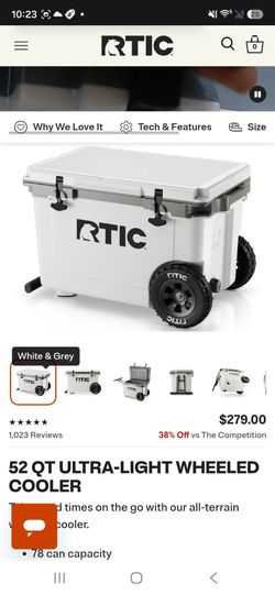 RTIC 52 QT Ultra-Light Wheeled Cooler - WHITE