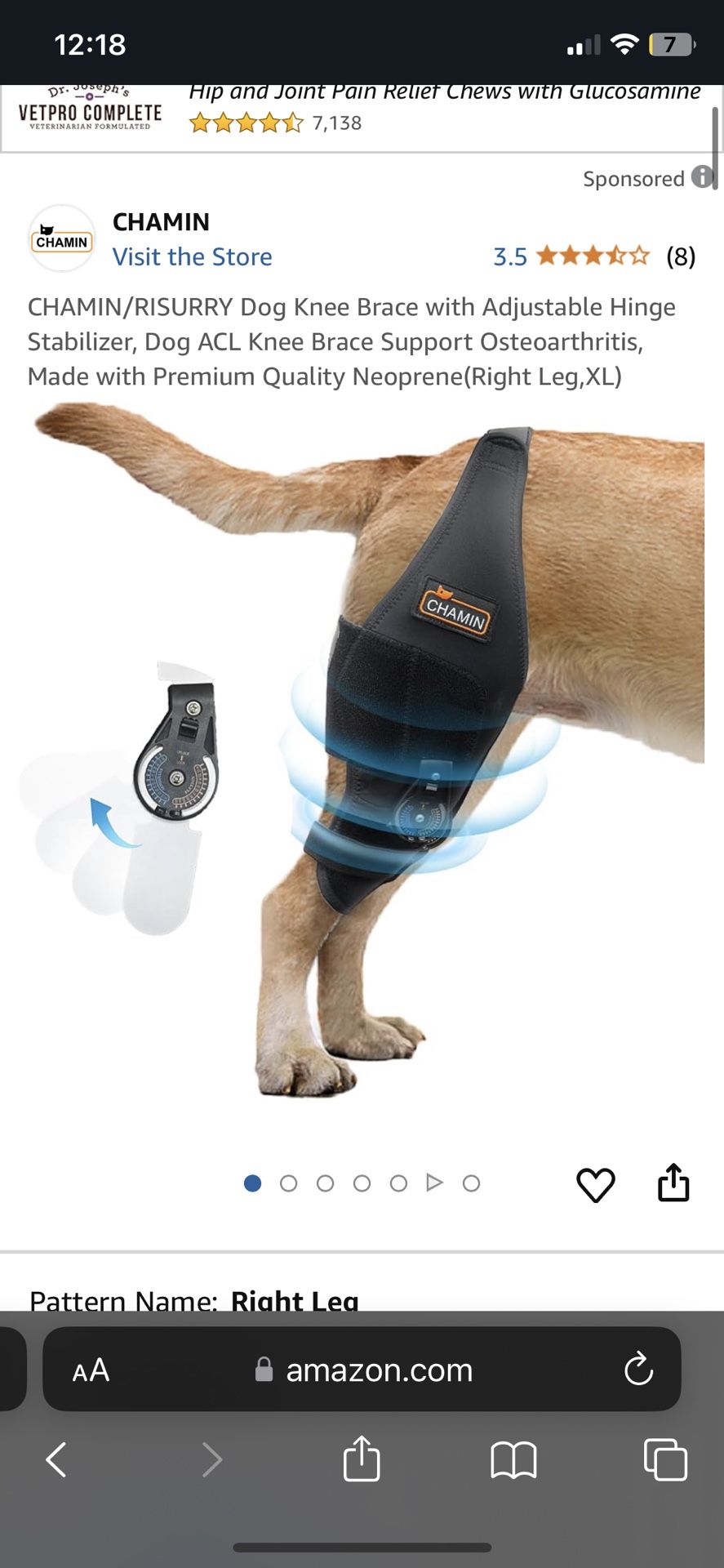 CHAMIN/RISURRY Dog Knee Brace With Adjustable Hinge Stabilizer, Dog ACL Knee Brace Support Osteoarthritis, Made With Premium Quality Neoprene(Right Le