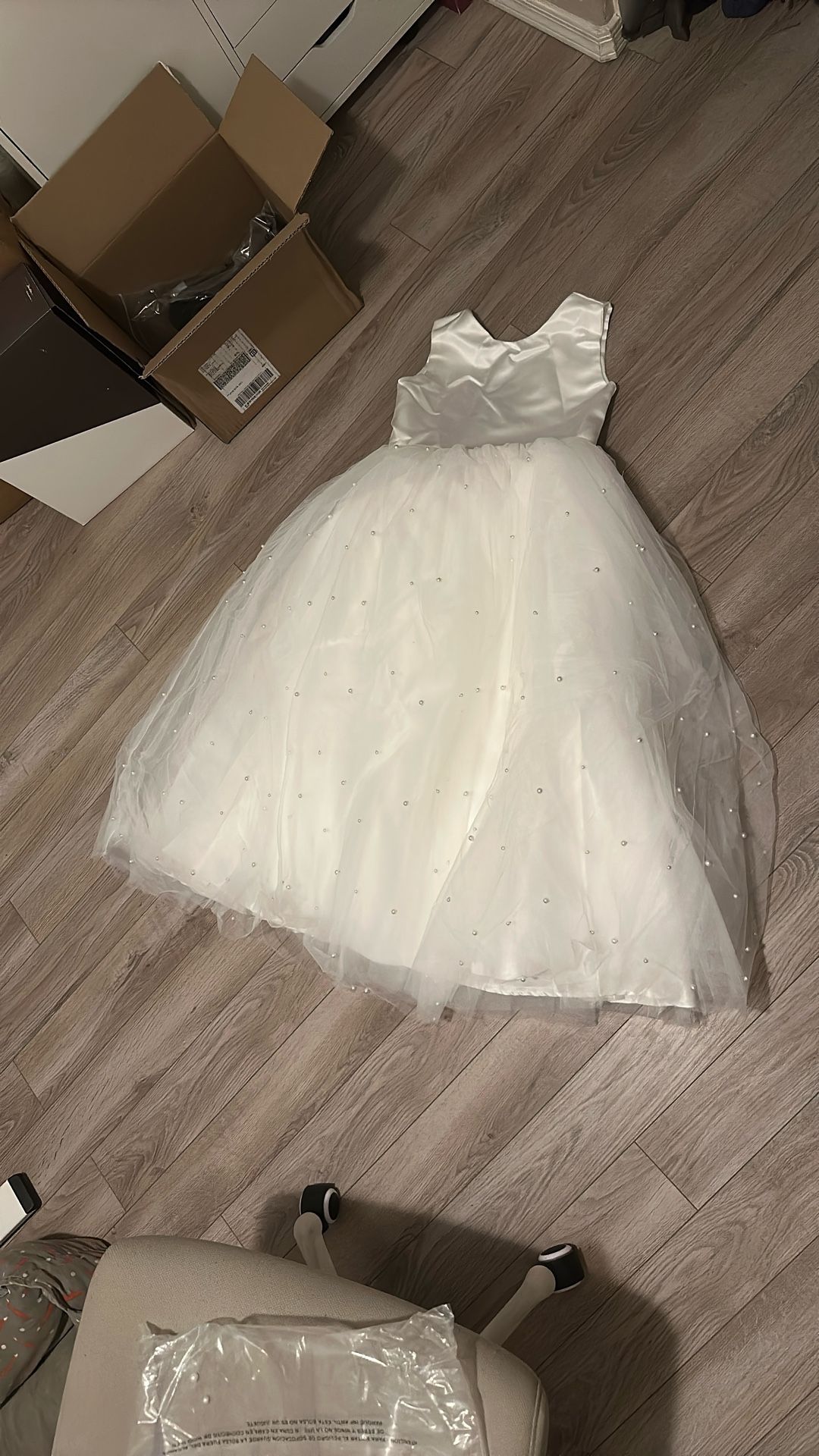 Kids White Dress Flower Girl Wedding