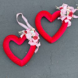 Heart Shaped Hanging Wreath Art Red Velvet Pink Faux Roses Christmas Valentine