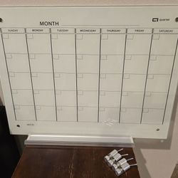 Quartet Glass Magnetic Monthly Calendar Whiteboard – 2’ x 1.5’ (Frameless)