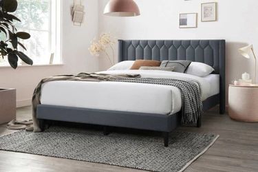 Full Grey Euro Platform Bed With Ortho Mattress Included