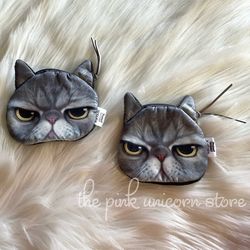 2 Brand New Angry Cat Kitty Face Coin Purses 