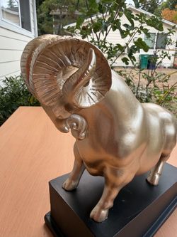 Vintage Gold-Toned Ram Figurine on Black Base