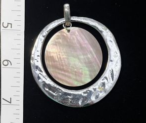 Chicos Hammered Silver And Pink Shell Pendant 