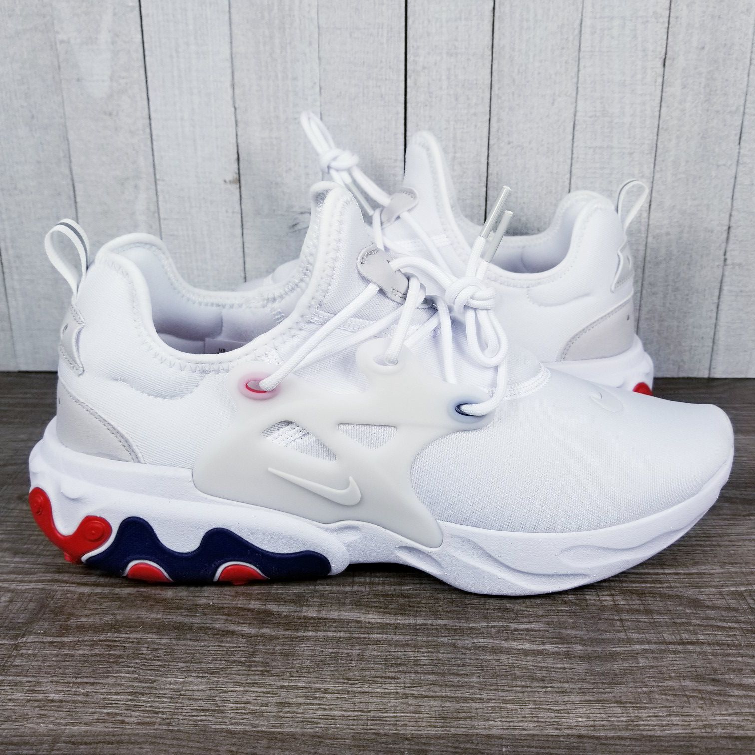 Nike React Presto USA AV2605-102 White Red Blue Running Shoes Men's Size 10.5