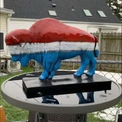 Red, white and blue buffalo statue