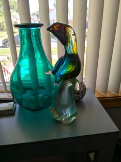 Murano-Style Hand-Blown Art Glass Toucan Figurine, Multicolor