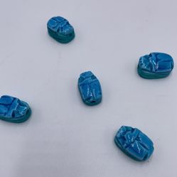 Set Of 5 Blue Scarab, Hand Carved Soapstone Made In Egypt 