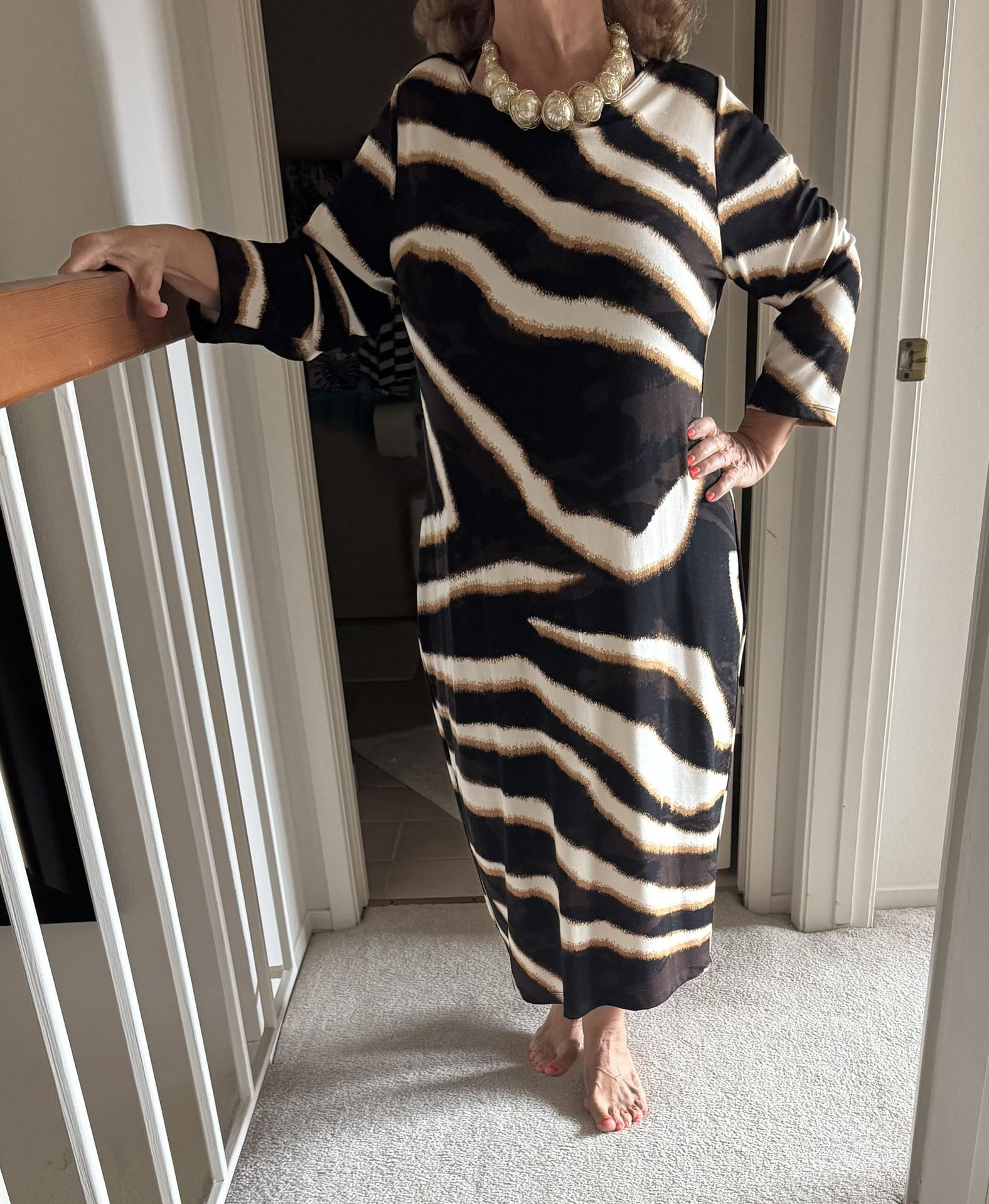 Chico's Black and Cream Animal Print Dress