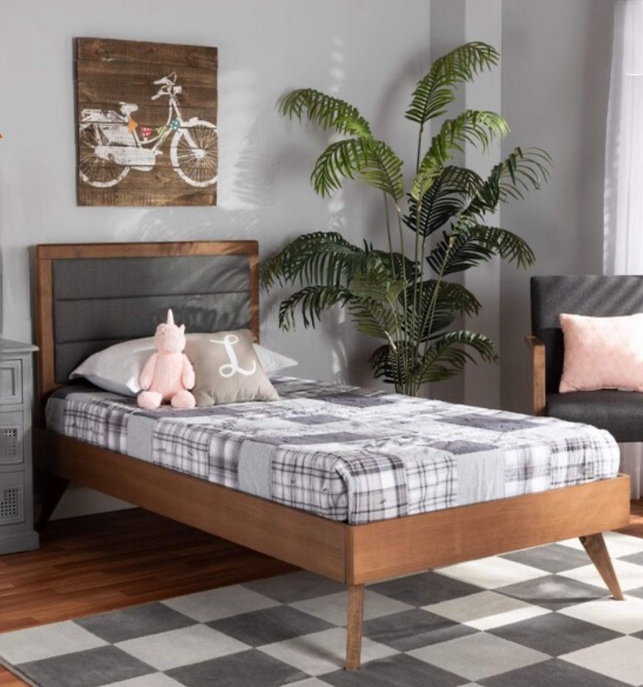 New Twin Size Mid Century Modern Solid Wood Platform Bed