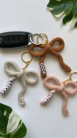 Bow Keychain Bow Bag Charm - Knitted Tricotin Bow Keychain - Icord Bow Keyring - Gift for Mother - Bridesmaid Gifts - Cute...