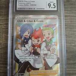 2021 Pokémon Card: Chili & Cilan & Cress  2021 Fusion Strike set, 258/264, graded MINT+ 9.5  By CGC