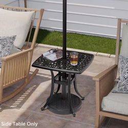 All-weather Aluminum 21 in. Square Outdoor Side Table Patio End Table in Black with Umbrella Hole