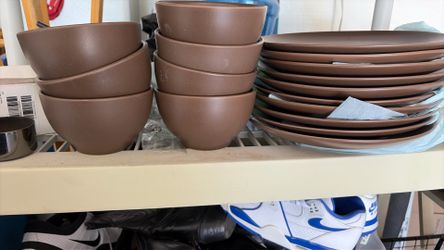 Brown ceramic plates and bowls