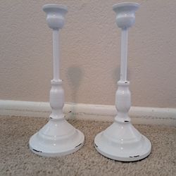2 Metal White Farmhouse Candle Holders $10