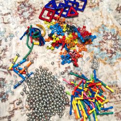 magnetix and Compatible Bulk Parts Lot Rods Connectors Metal Balls Multicolor