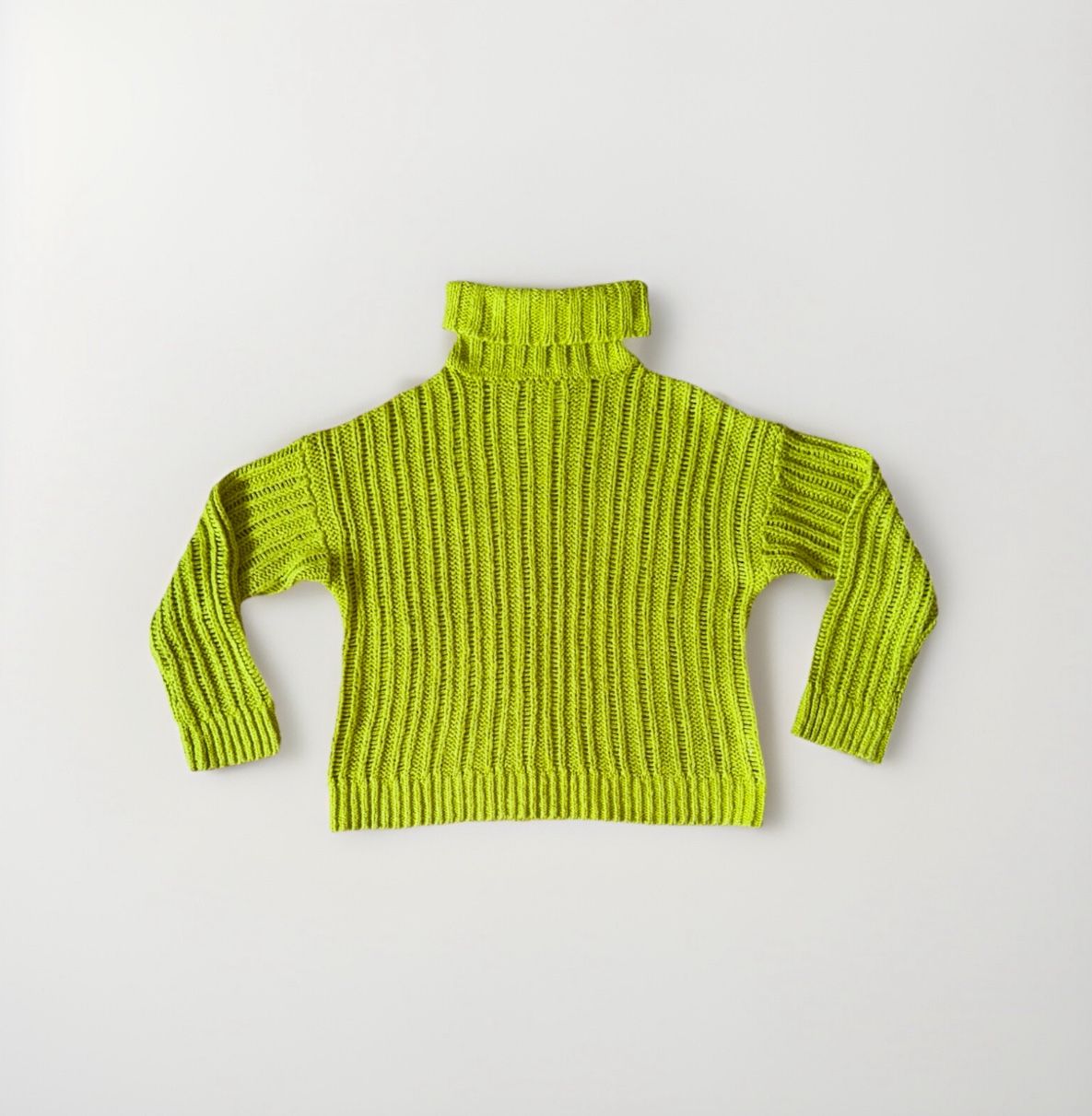 JOA Women Oversize XS Turtleneck Knit Fleece Green Long Sleeve Shirt Pullover