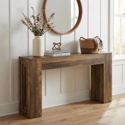 63" Console Table, Rustic Sofa Table Hallway Table with Stable Legs. Rustic Brown
