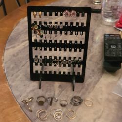 earring holder, earrings, and rings