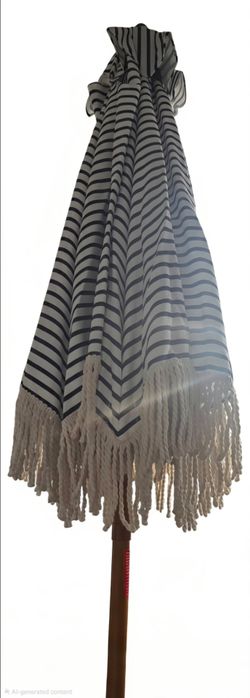 Striped Patio Umbrella with Fringe