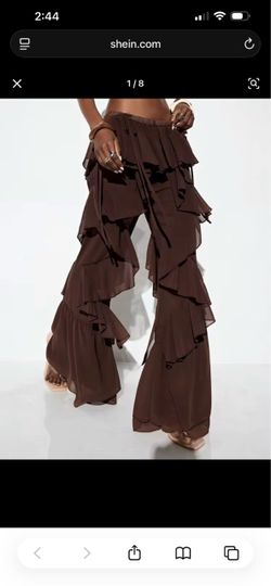 Aveloria brown ruffle pants with tiered ruffles