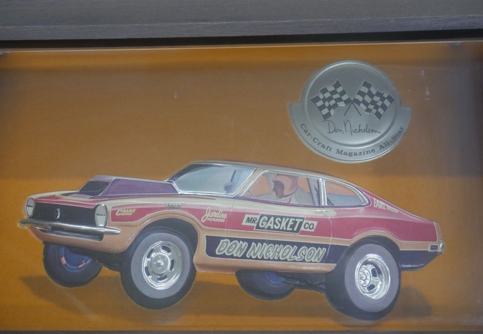 VTG 1970’S 427 S.O.H.C. MAVERICK DON NICHOLSON FORD DEALERS AUTOLITE PLAQUE 13".
