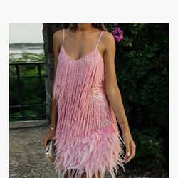 Women's pink fringe dress