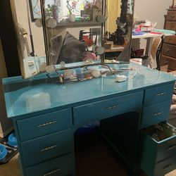 Blue Vanity With Mirror
