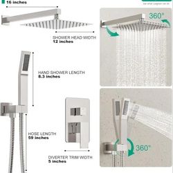 Shower Faucet Set, Shower System Bathroom High Pressure 12 Inches Rainfall Shower Head with Handheld Spray, Wall Mounted Shower Fixtures with Shower V