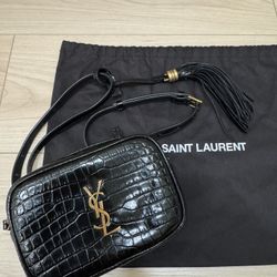Saint Laurent Black Lou Belt Bag Crocodile Embossed Leather