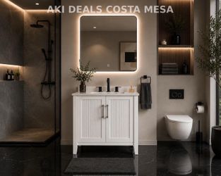✨Modern Farmhouse Bathroom Vanity cabinet with Sink – Fluted Door Design✨J-12