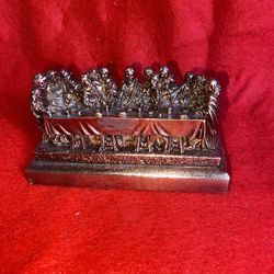 Vintage 4 Inch x 2.25 Inch Copper Plated Alabaster Greek The Last Supper Statue Imported (5 available)