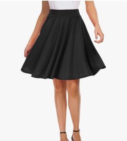 EXCHIC Women's Casual Stretchy Flared Mini Skater Skirt Basic A-Line Pleated Midi Skirt