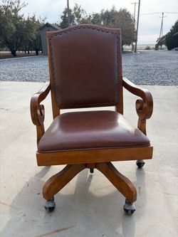 Vintage Wood and Leather Office Chair