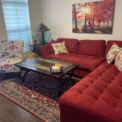 Sectional, rug, chair, coffee table and lamp table