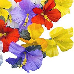 Hawaiian Artificial Hibiscus Silk Flowers Assorted Colors Tropical Table Setting Decoration DIY Wedding Confetti Luau Party Theme (24 Pcs)