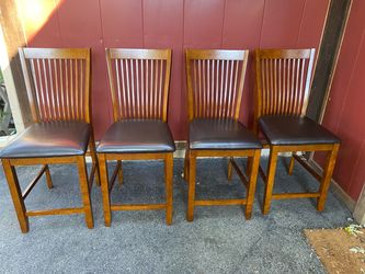 Set of 4 Wood Counter Height Bar Stools