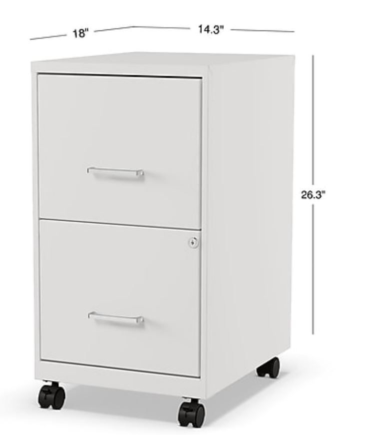 2-Drawer Vertical Letter-Sized Mobile File Cabinet, White, 18''D