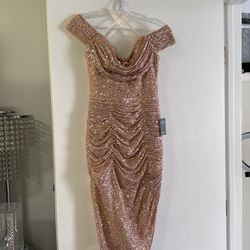New XS Rosegold Sequin Off Shoulder Dress 