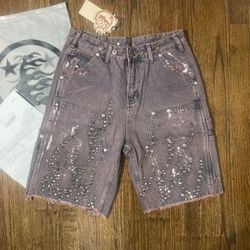 Hellstar Fire Studded Denim Shorts